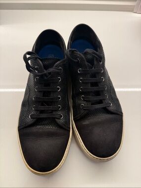 Lanvin Black Low-Top Lace Sneakers with Cream Trim